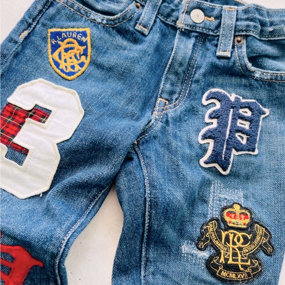 Polo Ralph Lauren BLUE Girl's Astor Slim Boyfriend Jeans Patchwork ~ Sz 4t, RARE - Picture 5 of 9